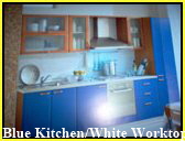 Blue Kitchen with White Work Top